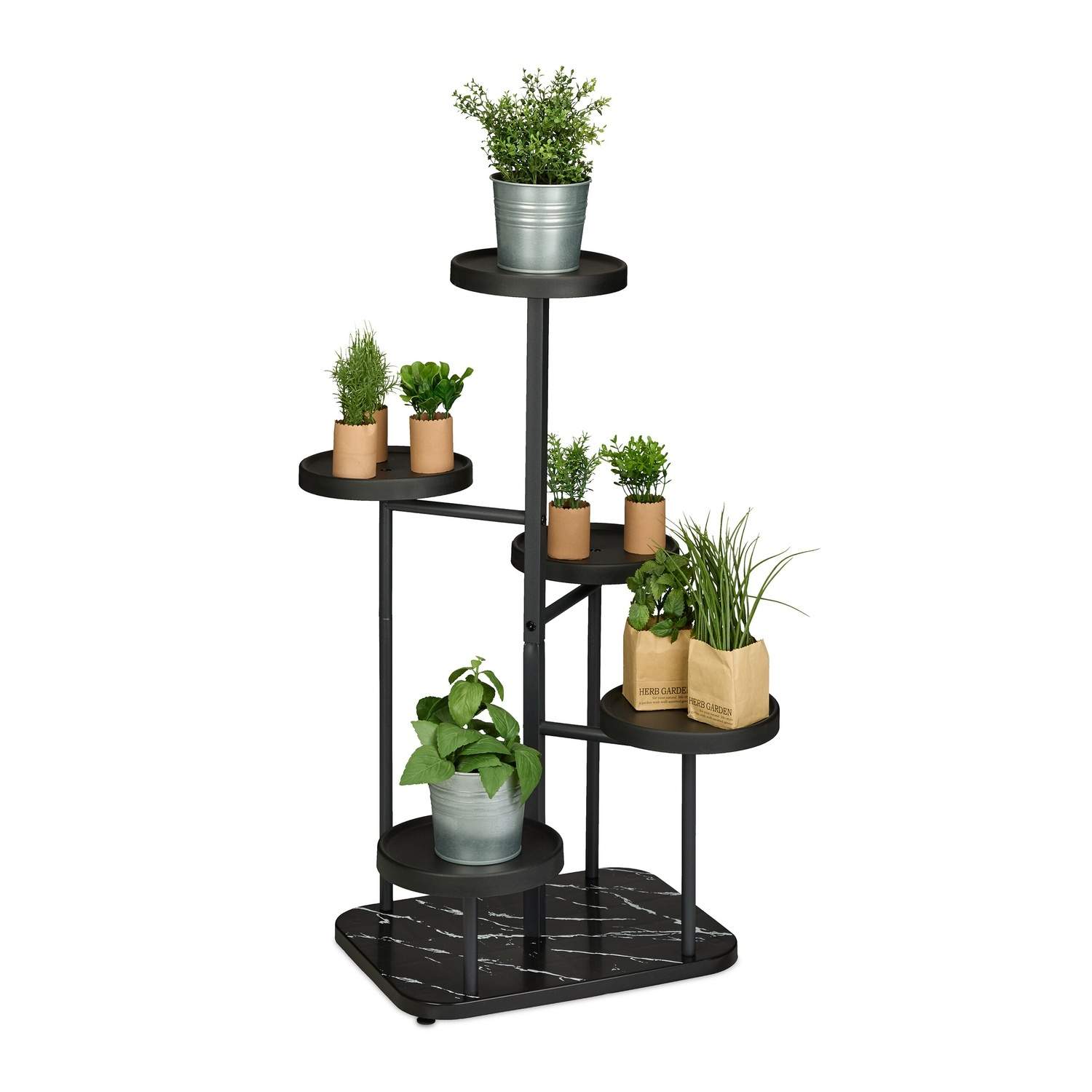 Plantestativ i 5 niveauer i metal og plast – robust blomsterdisplay