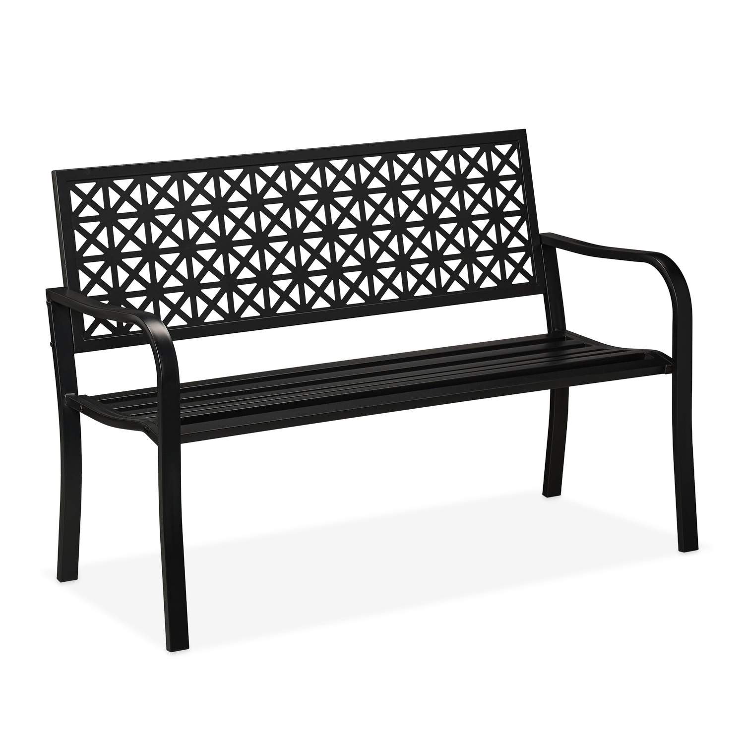 Havebænk – sort stål, geometrisk design