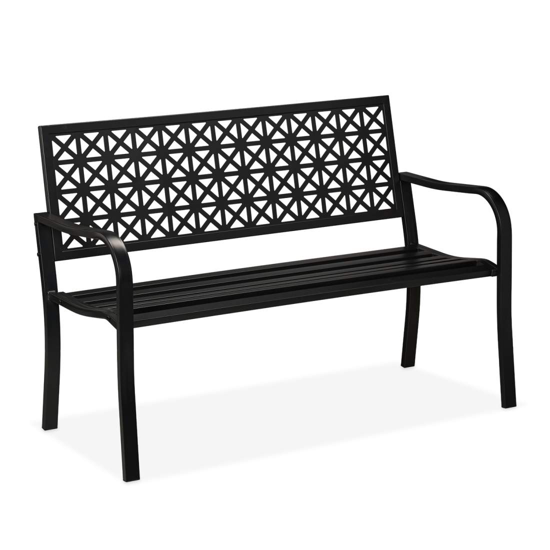 Trädgårdsbänk – svart stål, geometrisk design | Hem & Hobby | Pryloteket