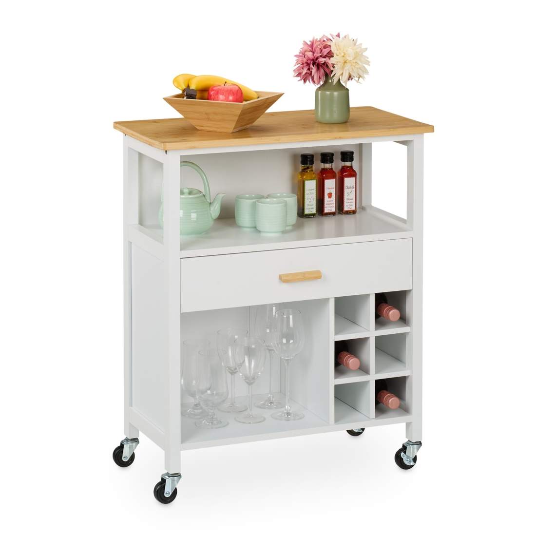 Köksövagn med bambu-topp och vinställ | Hem & Hobby | Pryloteket