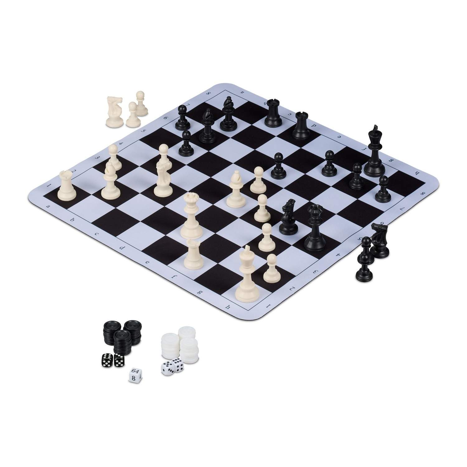 3-i-1 rulbart skak-, backgammon- og kladdesæt