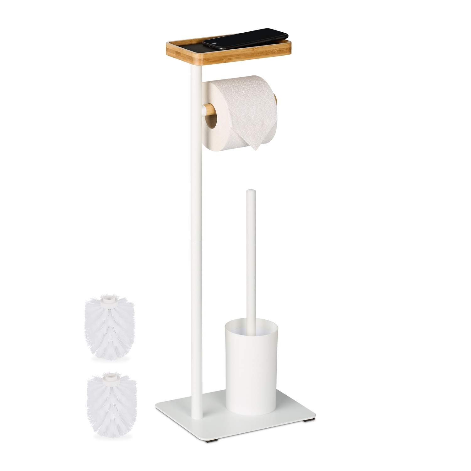 Toiletrulleholder & børstesæt med bambushylde