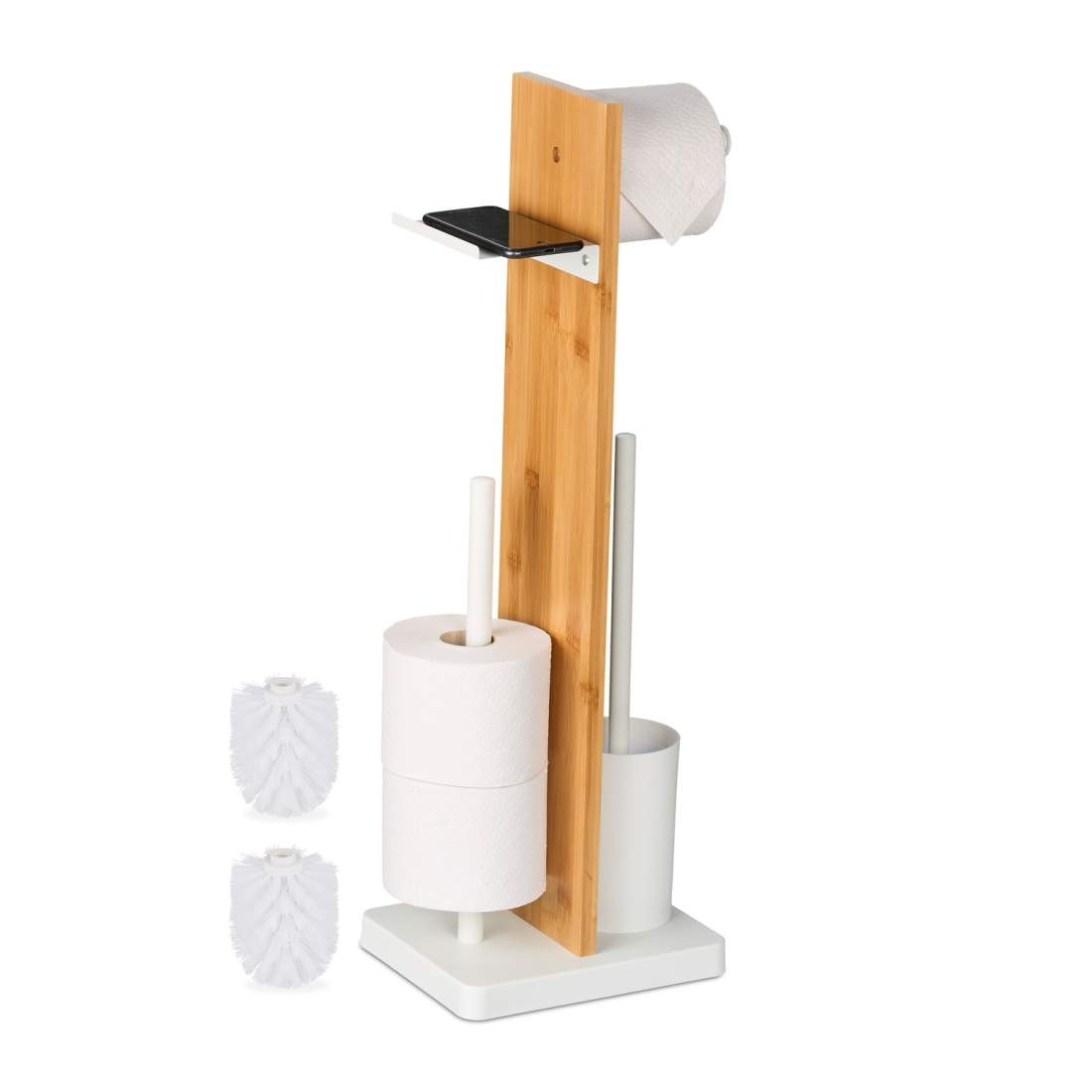 Toalettrullehållare & borstset med bambuhylla | Hem & Hobby | Pryloteket