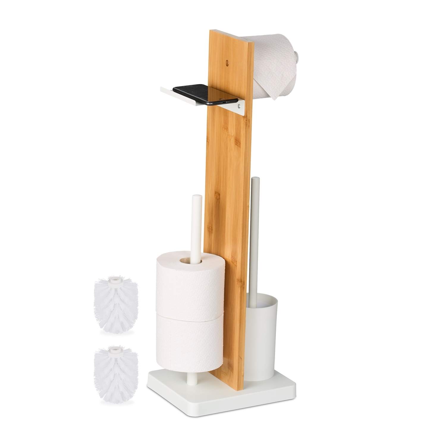 Toiletrulleholder & børstesæt med bambushylde
