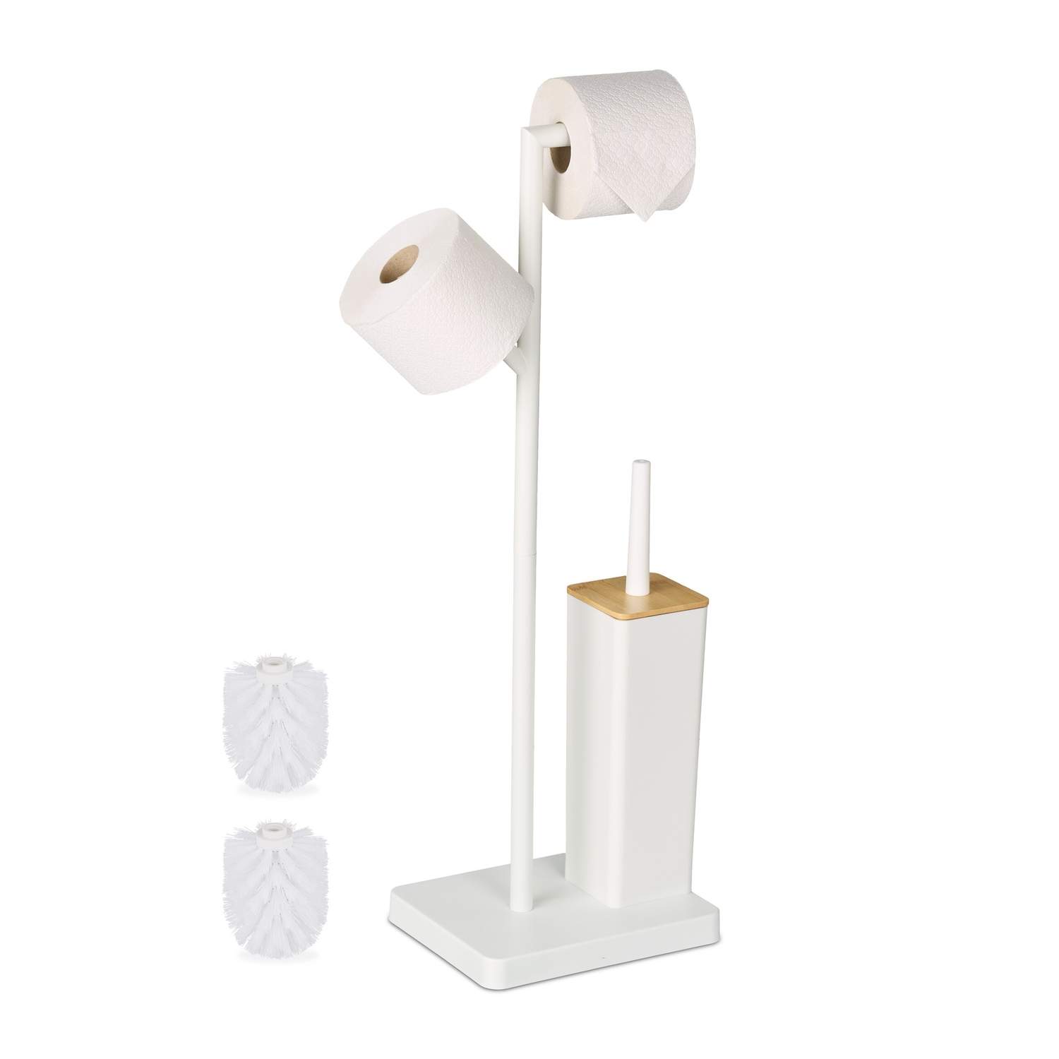 Bambus & rustfrit stål toiletrulleholder med børstesæt