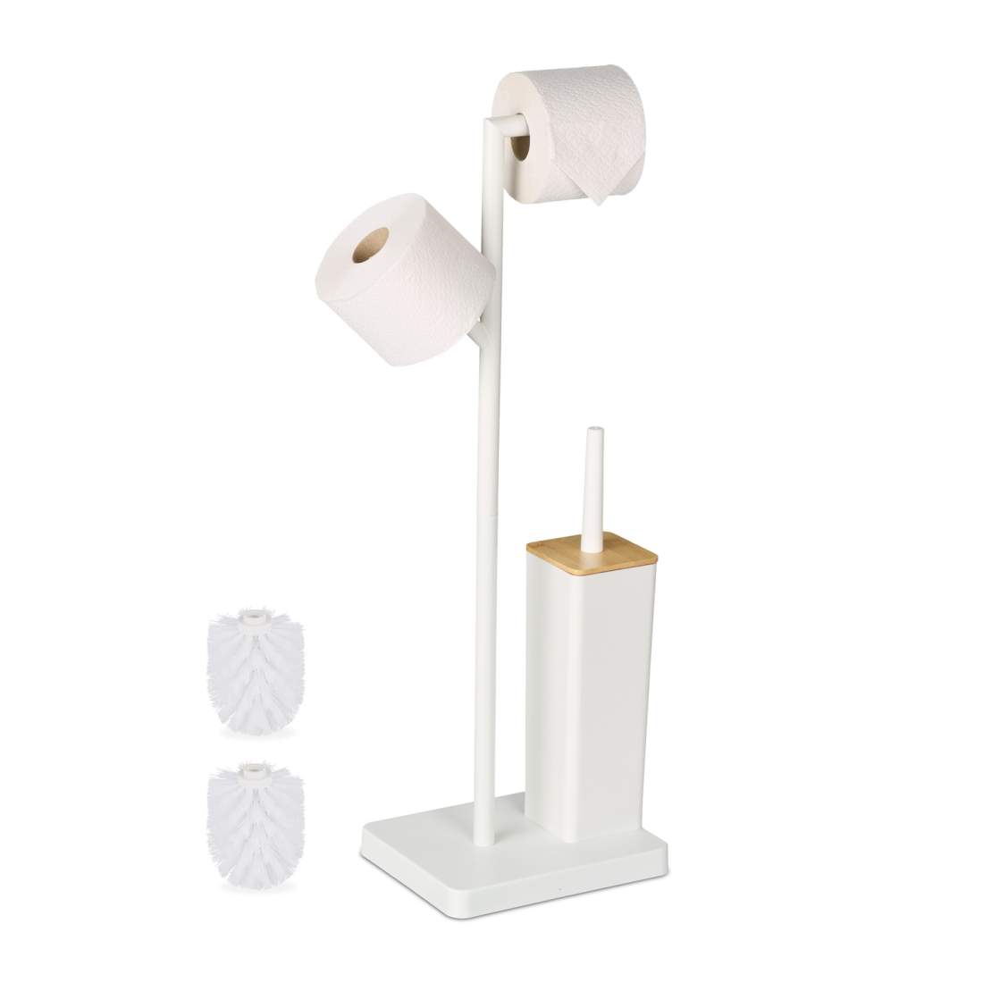 Toalettrullehållare i bambu och rostfritt stål med borstsats | Hem & Hobby | Pryloteket