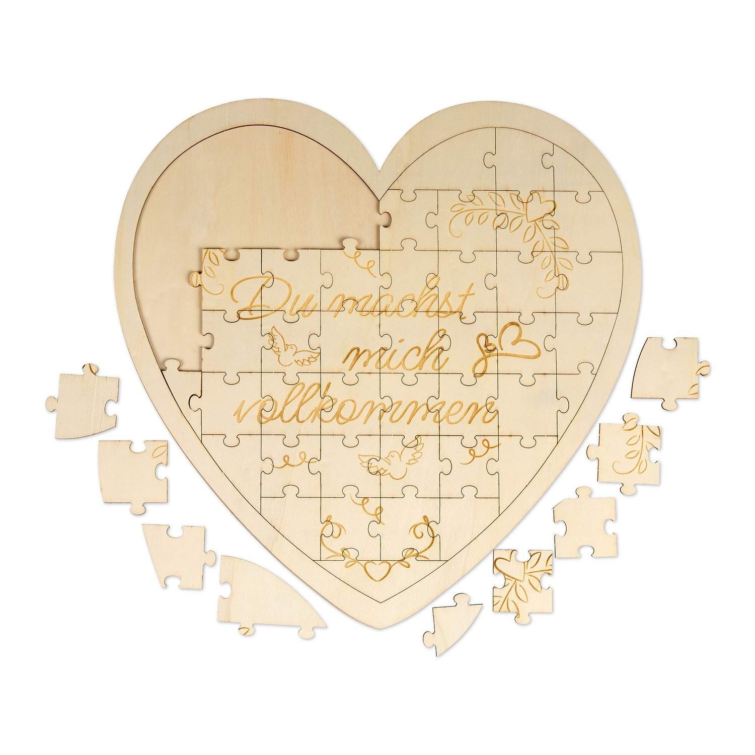 Hjerteformet indgraveret træpuslespil - romantisk gave