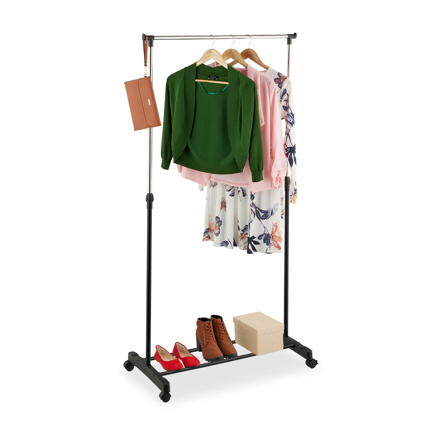 Tøjstativ på hjul – Justerbar metal- og plastskinne