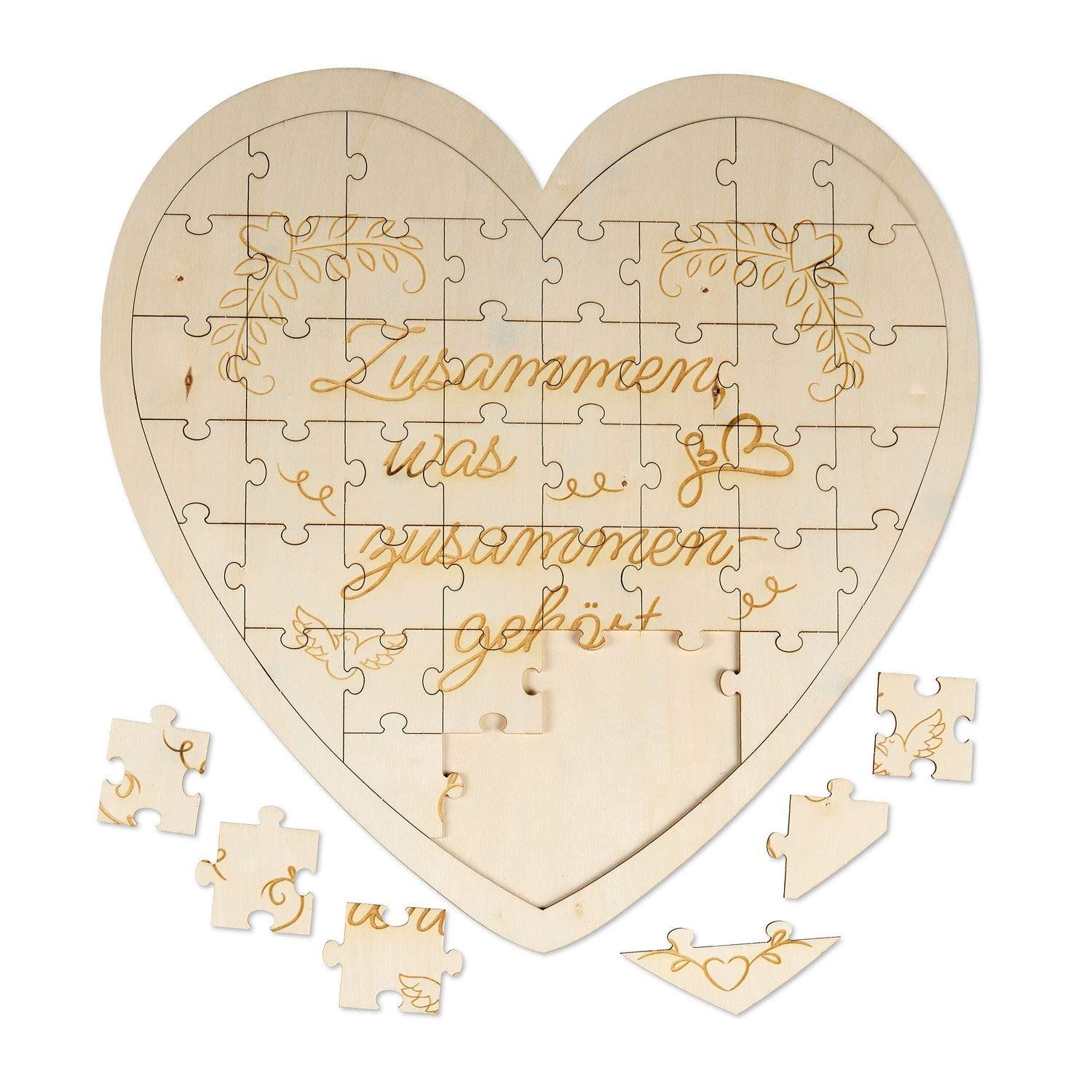 Hjerteformet indgraveret træpuslespilsgave