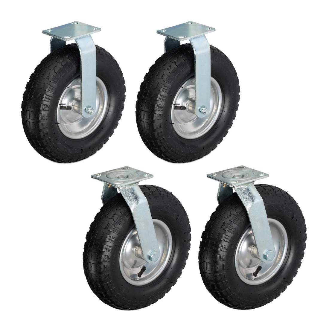 Kraftiga hjuluppsättningar – 2 fasta, 2 svängbara, pneumatiska däck | Hem & Hobby | Pryloteket