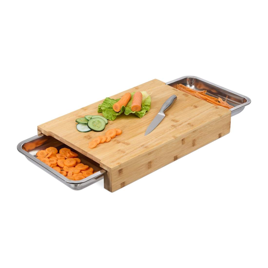 Bambuskärbräda med saftspår & 2 brickor | Hem & Hobby | Pryloteket