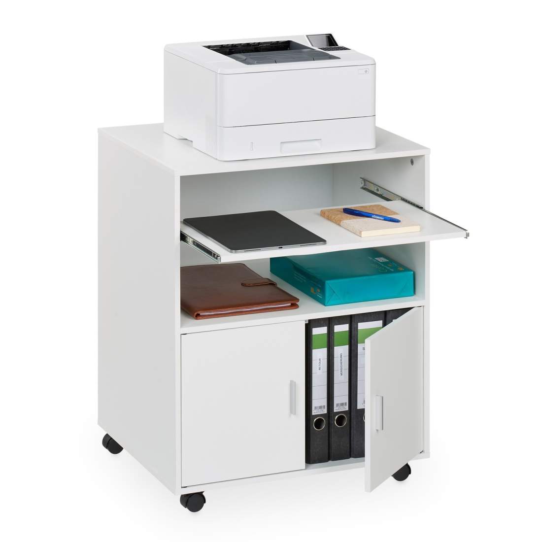 Mobilt kontorsställ med tangentbordslåda – Vit | Hem & Hobby | Pryloteket