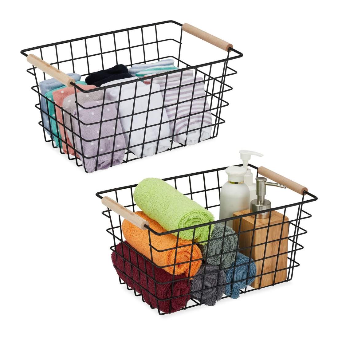 Trådförvaringskorgar med trähandtag – set om 2 | Hem & Hobby | Pryloteket