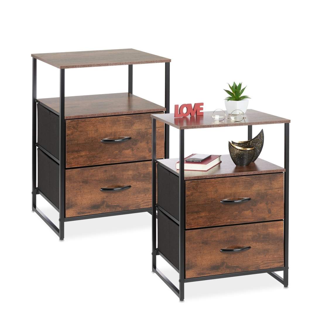 Industriellt Nattduksbord Set om 2 – Rustik trä- och metalldesign | Hem & Hobby | Pryloteket
