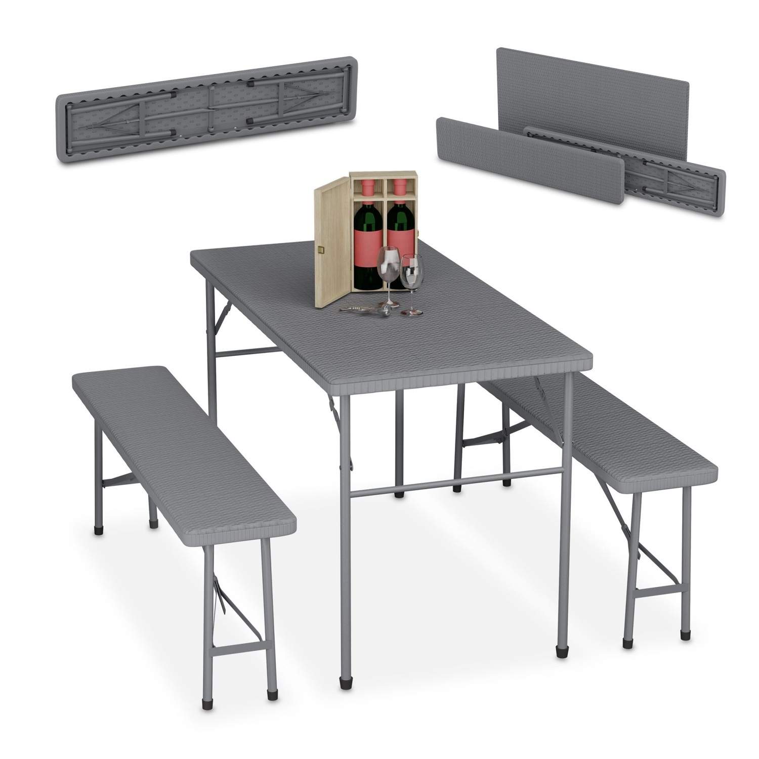 Sammenfoldelig ølteltsæt – 3-delt, rattanlook, sort