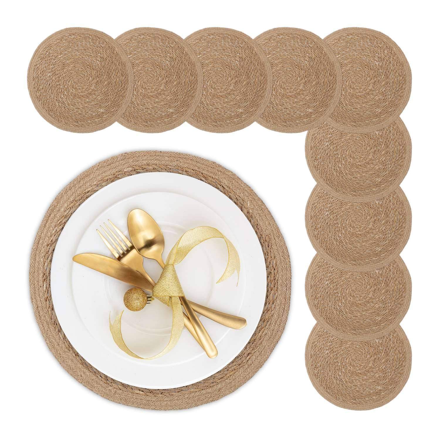 Runda bordstabletter för vattenhyacint, set om 10 – Naturlig vävd design | Hem & Hobby | Pryloteket