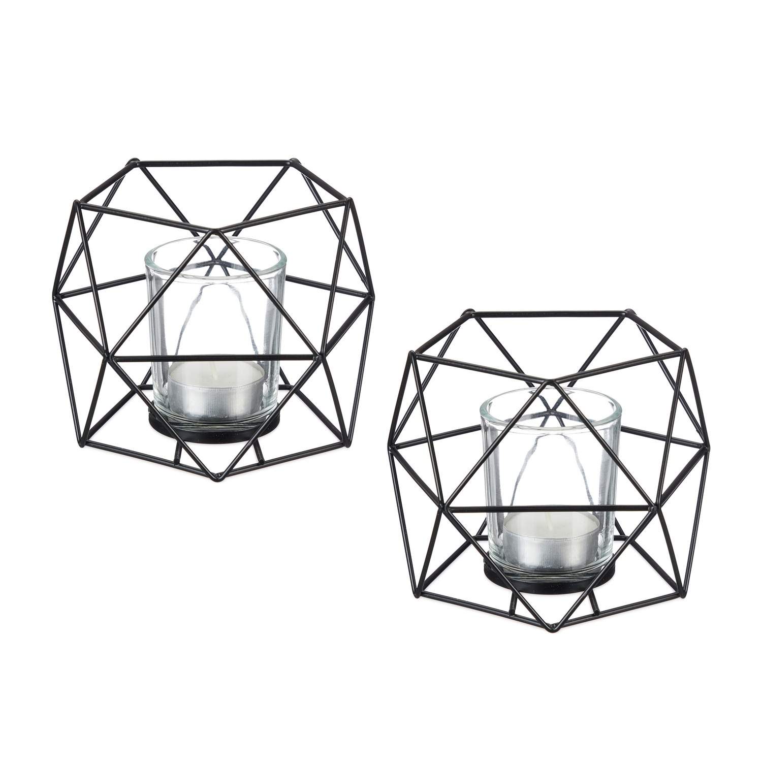 Geometriske fyrfadsstager i metal – sæt med 2