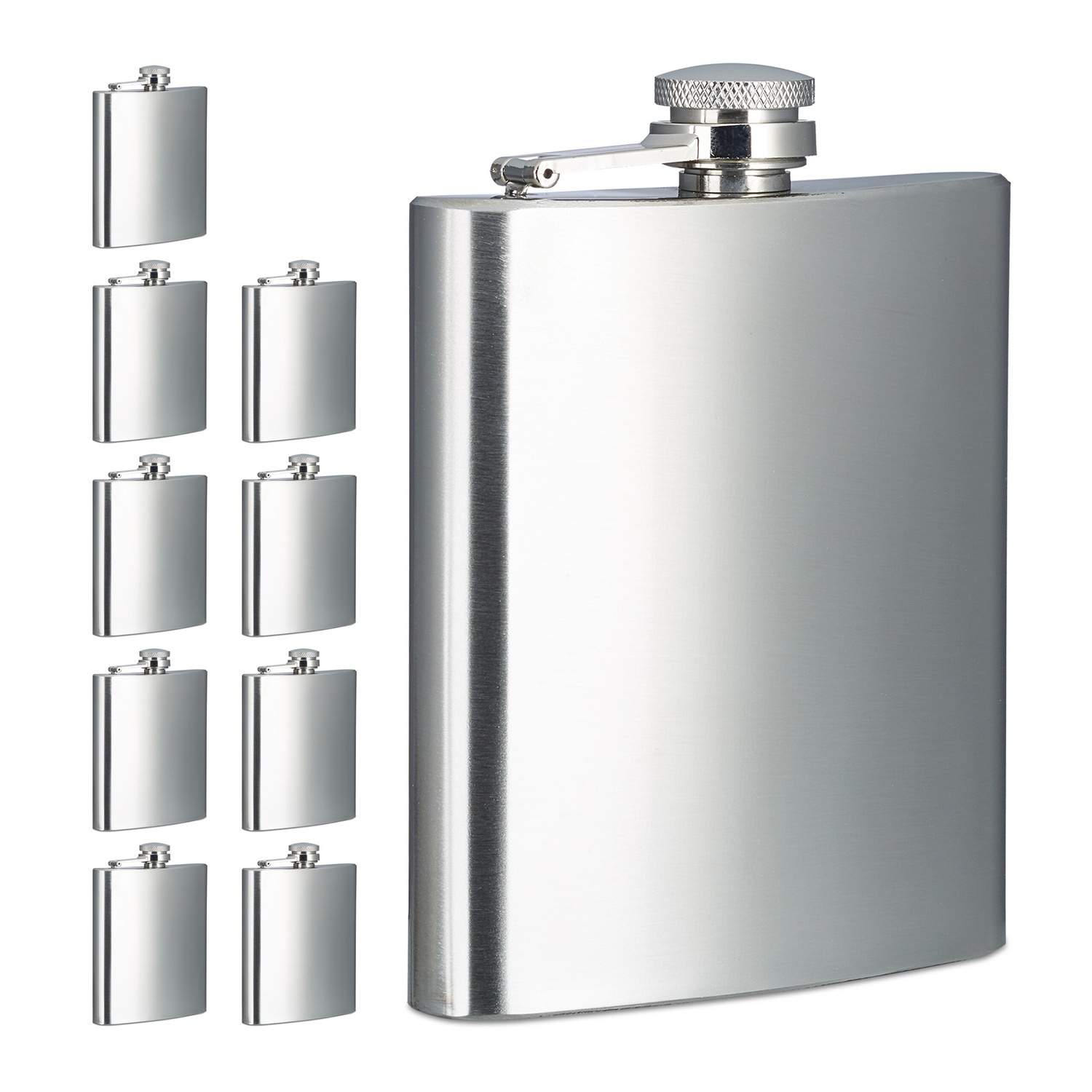 Hoftekolber i rustfrit stål – Sæt med 10, 200 ml rejsestørrelse