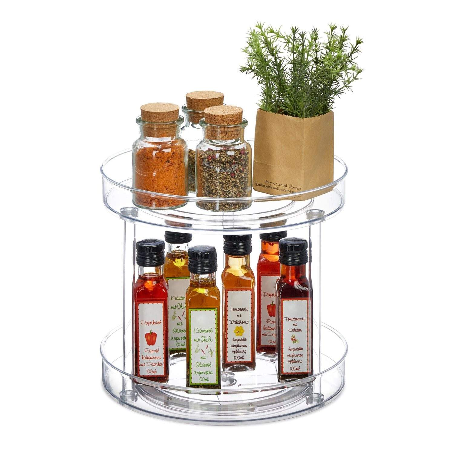 To-lags roterende plastik køkken & køleskab Organizer