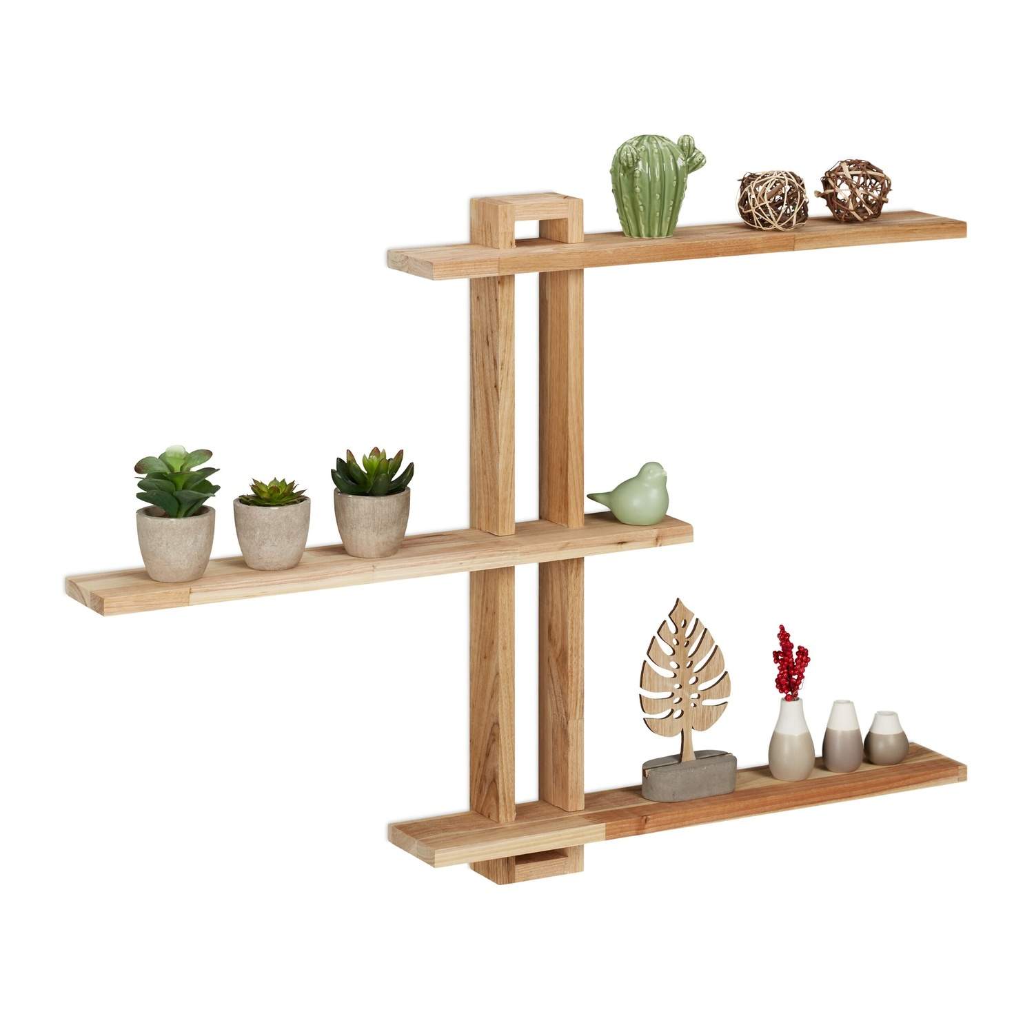 Valnød flydende hylde – 3 niveauer til indretning og opbevaring