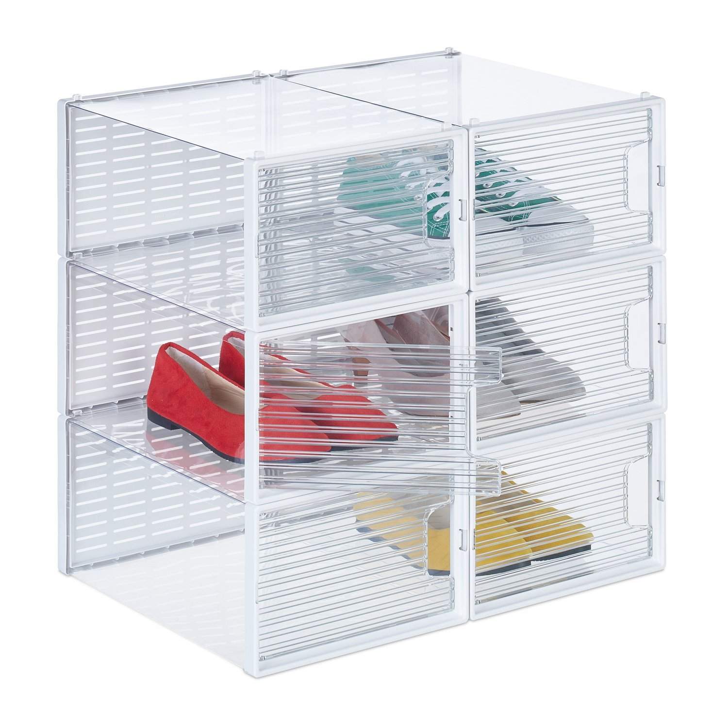Gennemsigtige skoæsker – sæt med 6, pladsbesparende opbevaring