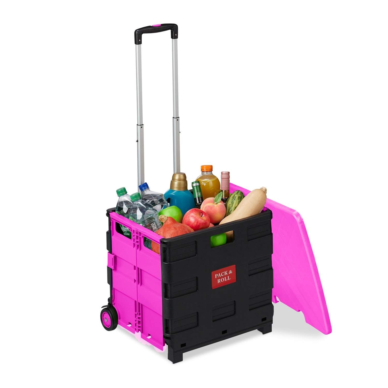 Sammenfoldelig indkøbsvogn med låg – 35 kg kapacitet, justerbart håndtag