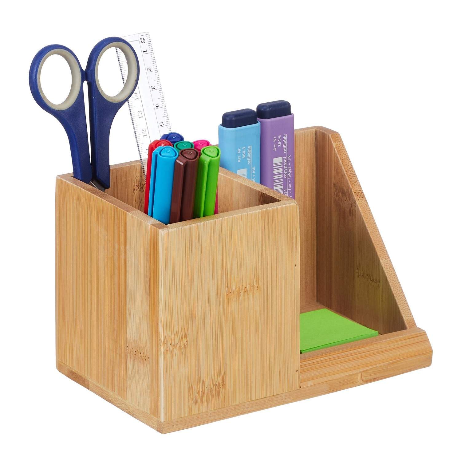 Skrivebordsorganisator med bambus penholder – 2 rum