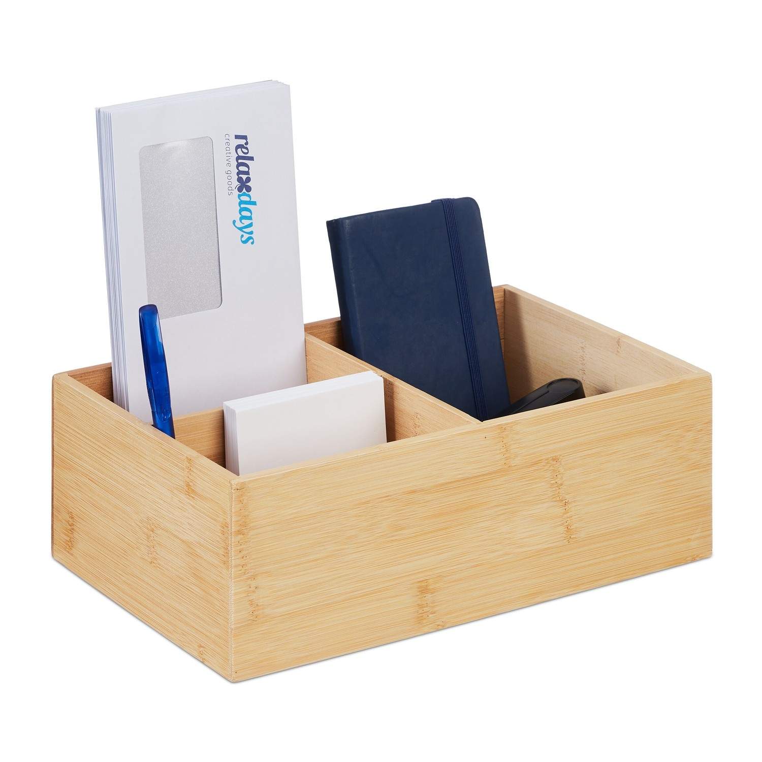 Bambus Organizer Box med 3 rum til hjemmet og kontoret