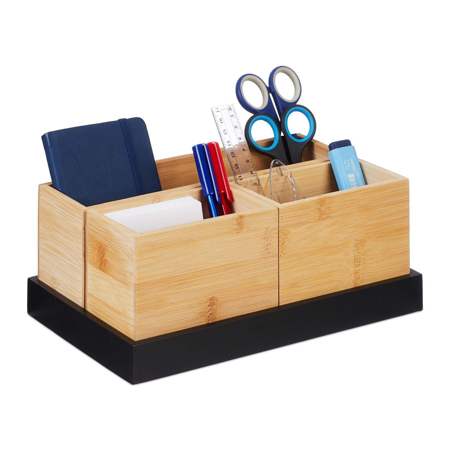 Bambus skrivebordsorganiseringssæt – 4-delt, naturlig/sort