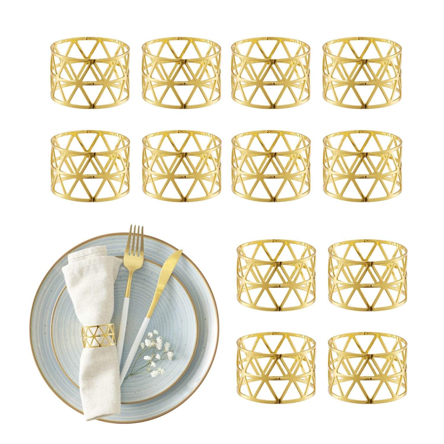 Servettringar Set med 12 – Geometrisk metalldesign | Hem & Hobby | Pryloteket