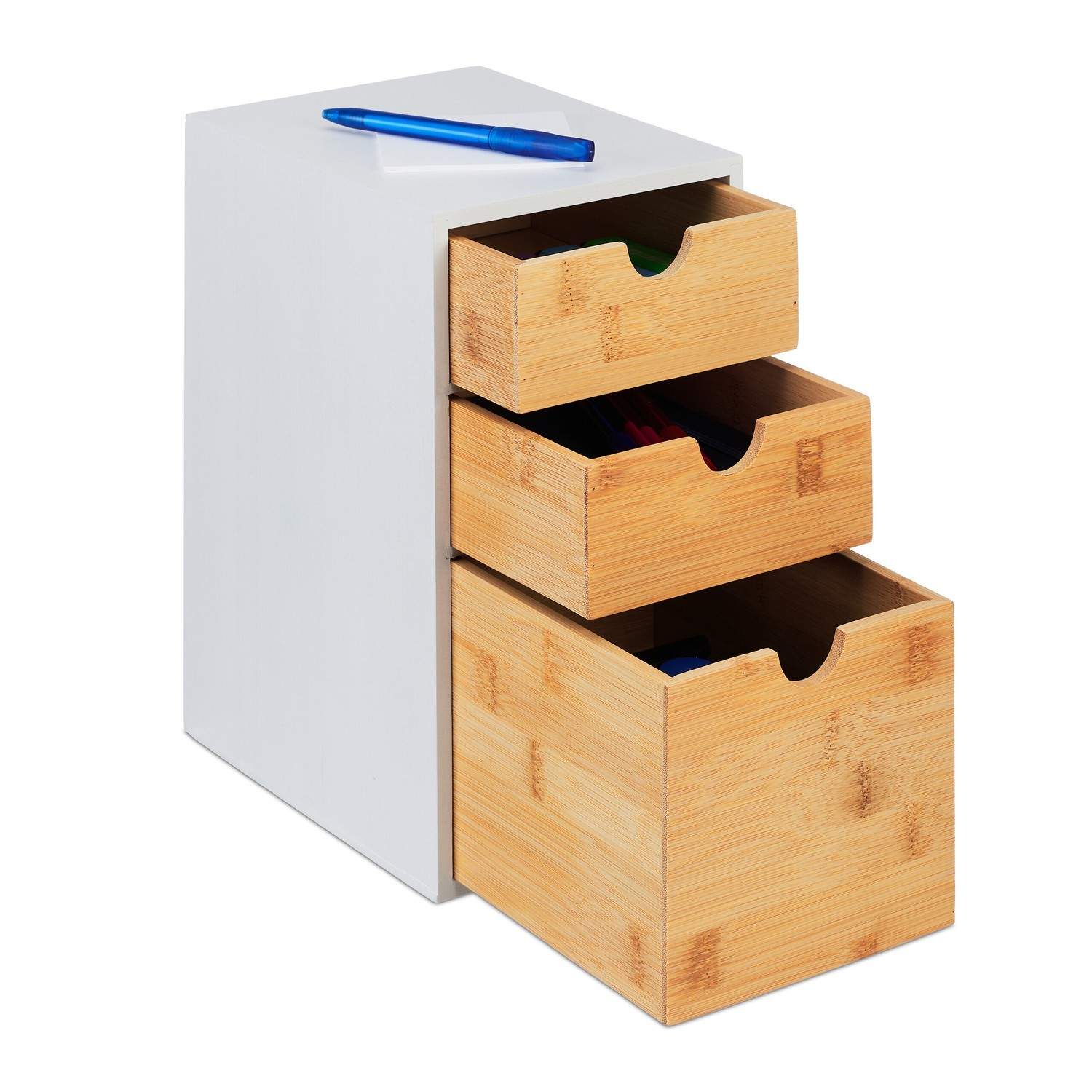 Bambus Desk Organizer med 3 skuffer til hjemmekontoret