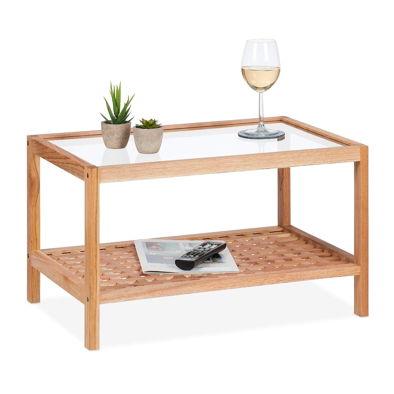 Soffbord i valnöt med glashyllor | Hem & Hobby | Pryloteket