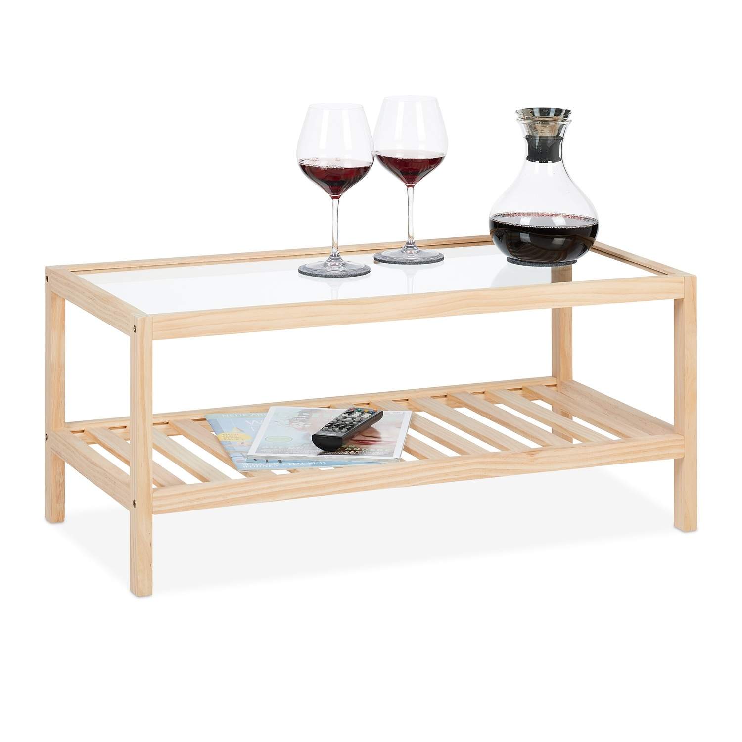 Glasskiva soffbord – naturligt trä, dubbla hyllplan | Hem & Hobby | Pryloteket