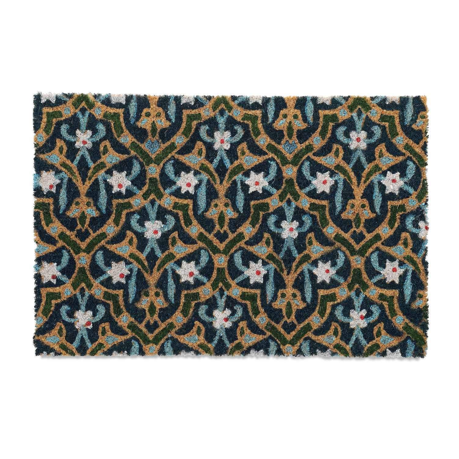 Coir dørmåtte – Orientalsk blomster, holdbar og skridsikker