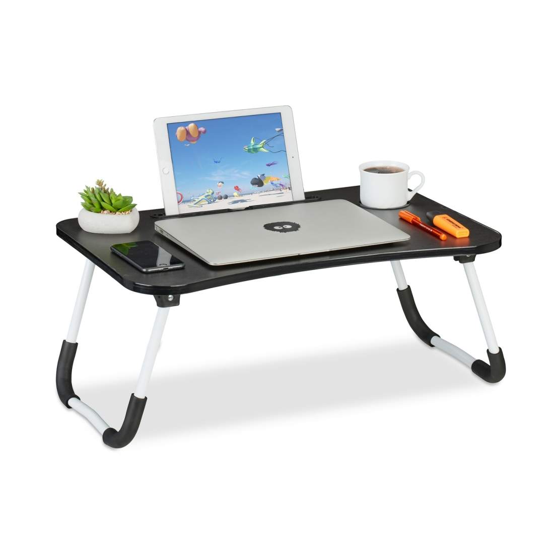 Svart Lapdesk med hållare för surfplattor och drycker – hopfällbar sängbricka | Hem & Hobby | Pryloteket