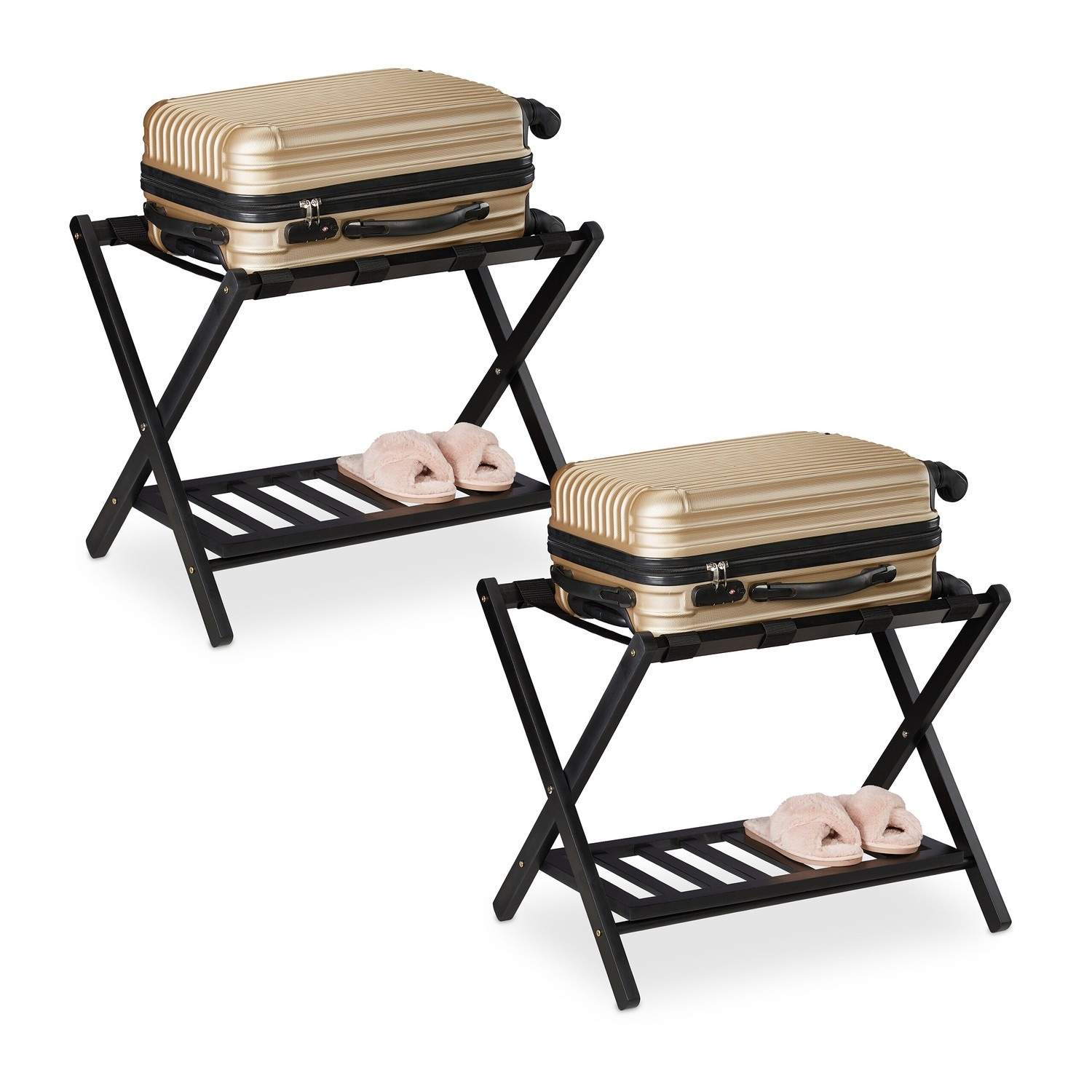 Trækuffertstativ med hylde – 2 stk