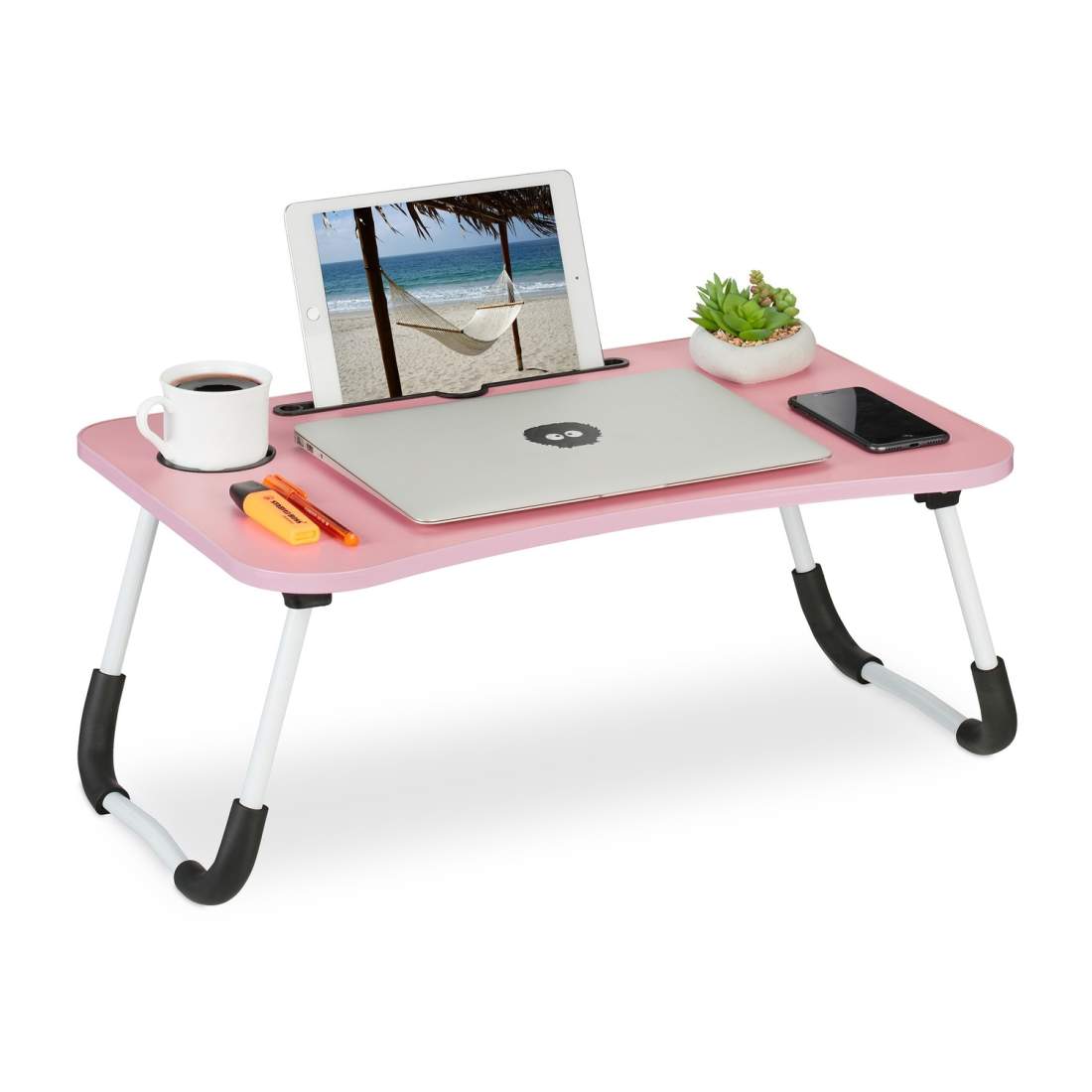 Rosa Lapdesk med tablett- och dryckeshållare – hopfällbar sängbricka | Hem & Hobby | Pryloteket