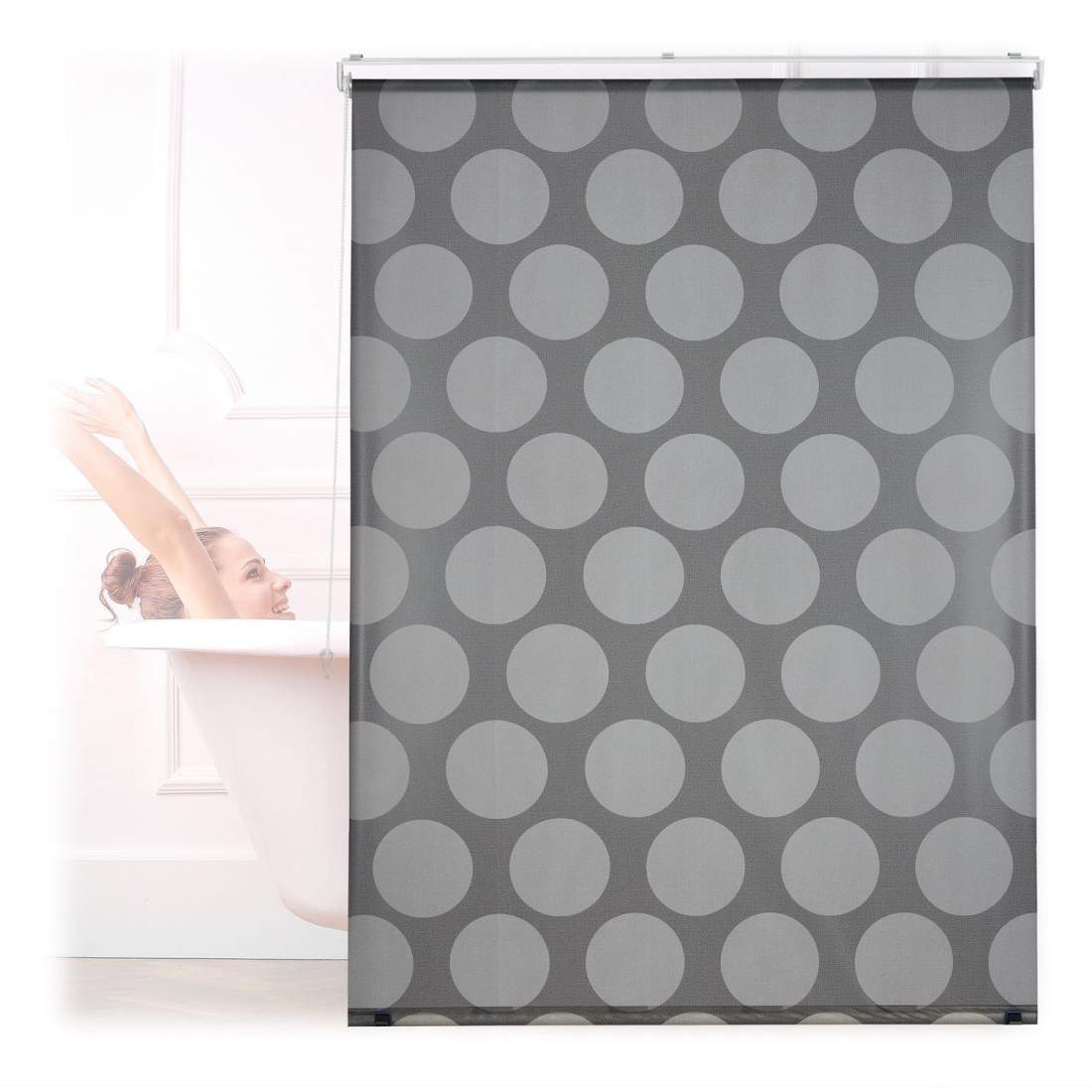 Vattenavvisande badrullgardin med grå prickar | Hem & Hobby | Pryloteket
