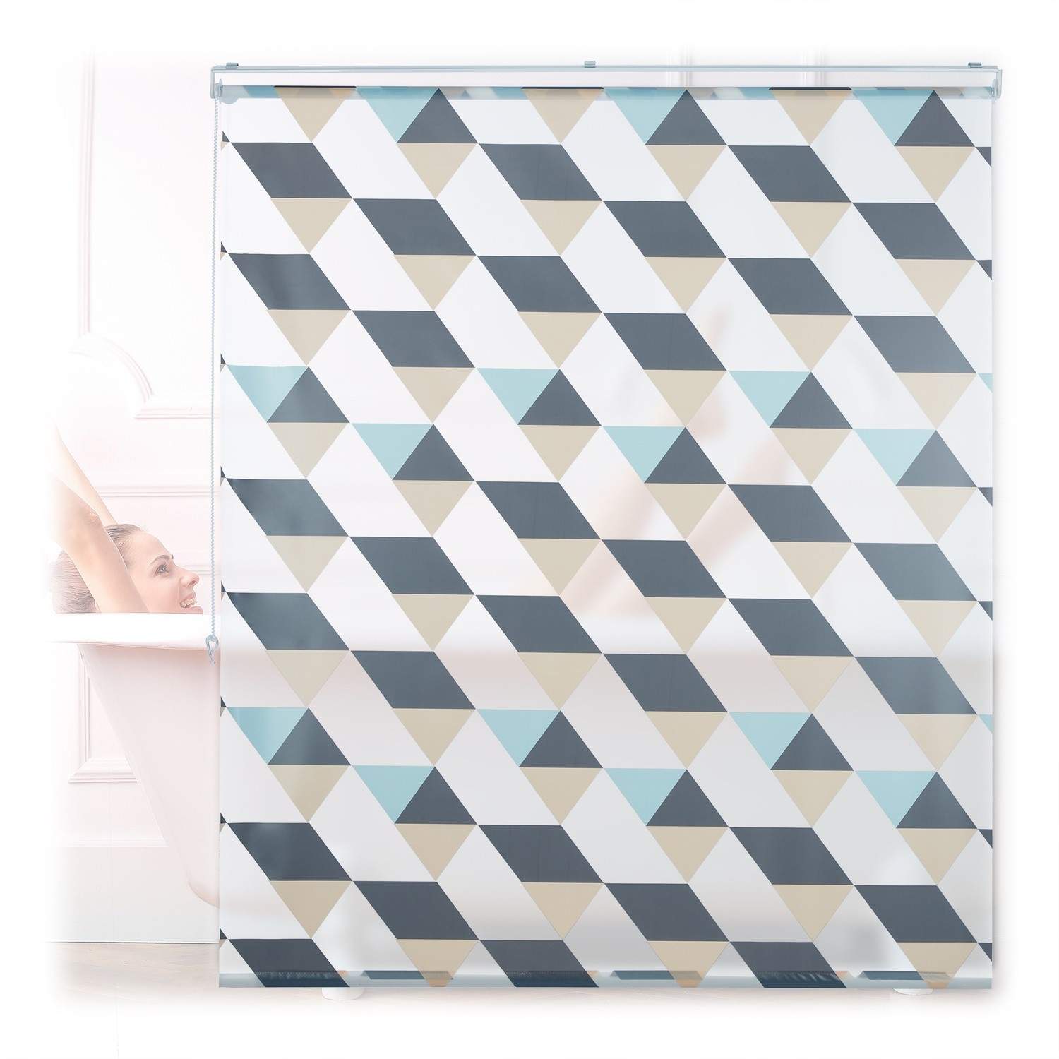 Vandafvisende Baderullegardin med geometrisk design