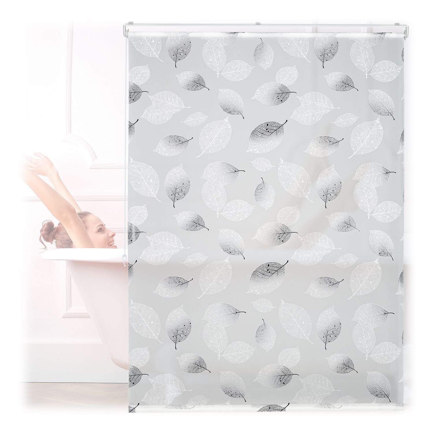 Vandafvisende bladmønster rullegardin til badeværelser