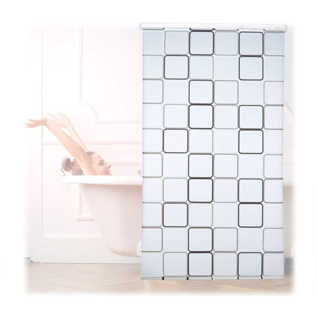 Duschrullgardin – vattenavvisande, retro kakeldesign | Hem & Hobby | Pryloteket