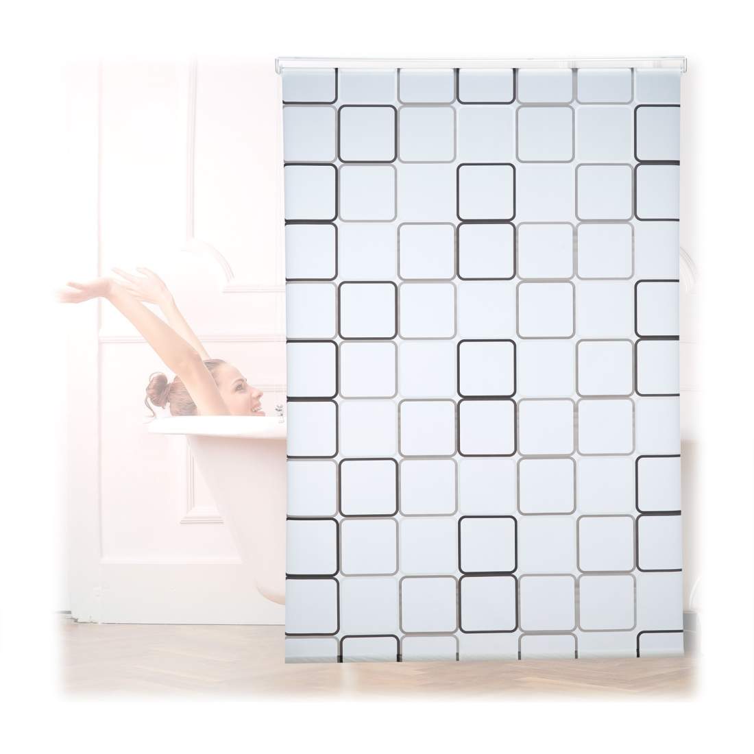 Duschrullgardin – vattenavvisande, retro kakeldesign | Hem & Hobby | Pryloteket