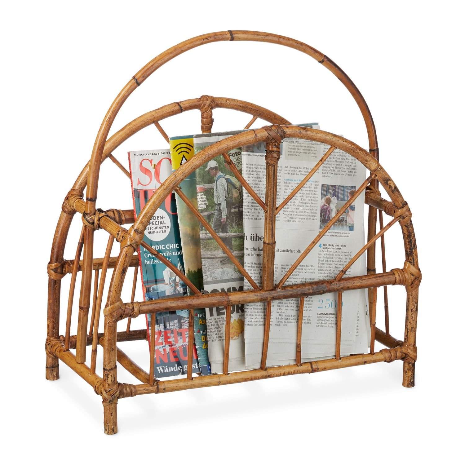 Rattan avisstativ – naturlig charme, dobbeltrum
