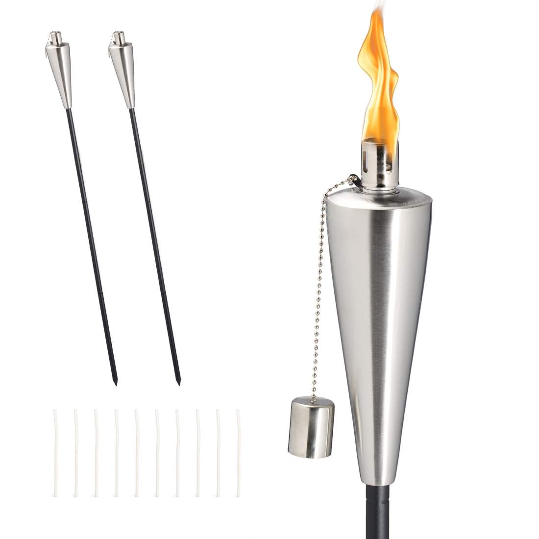 Trädgårdsfacklor i rostfritt stål – set med 3, justerbar höjd | Hem & Hobby | Pryloteket