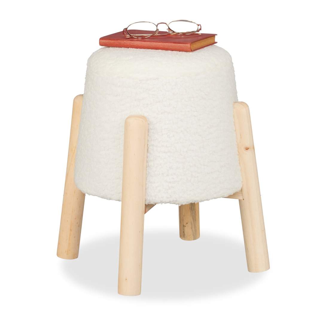 Teddypälspall – rund, plysch, vit ottomansk | Hem & Hobby | Pryloteket