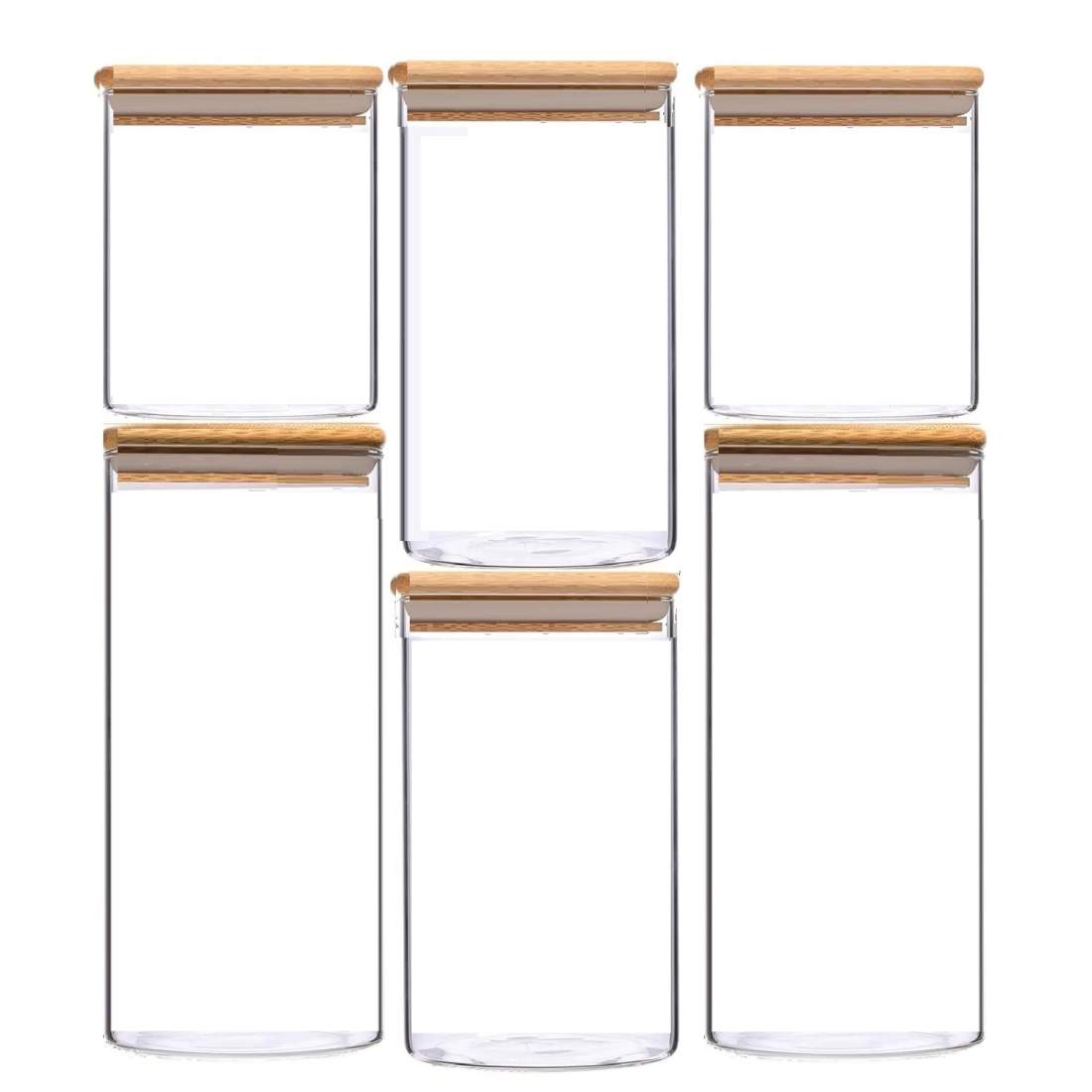 Glasburkar, set om 6 – lufttäta bambulock | Hem & Hobby - Hem & Hushåll - Kök - Köksförvaring - Kryddförvaring - Kryddburkar | Pryloteket