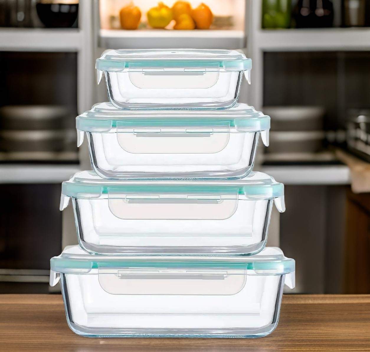 Lufttætte glasbeholdere, sæt med 4 med låg