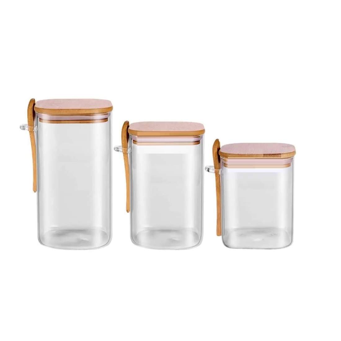 Glasburkar i set – 3 storlekar, bambulock, lufttäta | Hem & Hobby - Hem & Hushåll - Kök - Köksförvaring - Kryddförvaring - Kryddburkar | Pryloteket