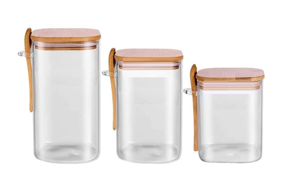 Sæt med opbevaringskrukker i glas – 3 størrelser, bambuslåg, lufttætte