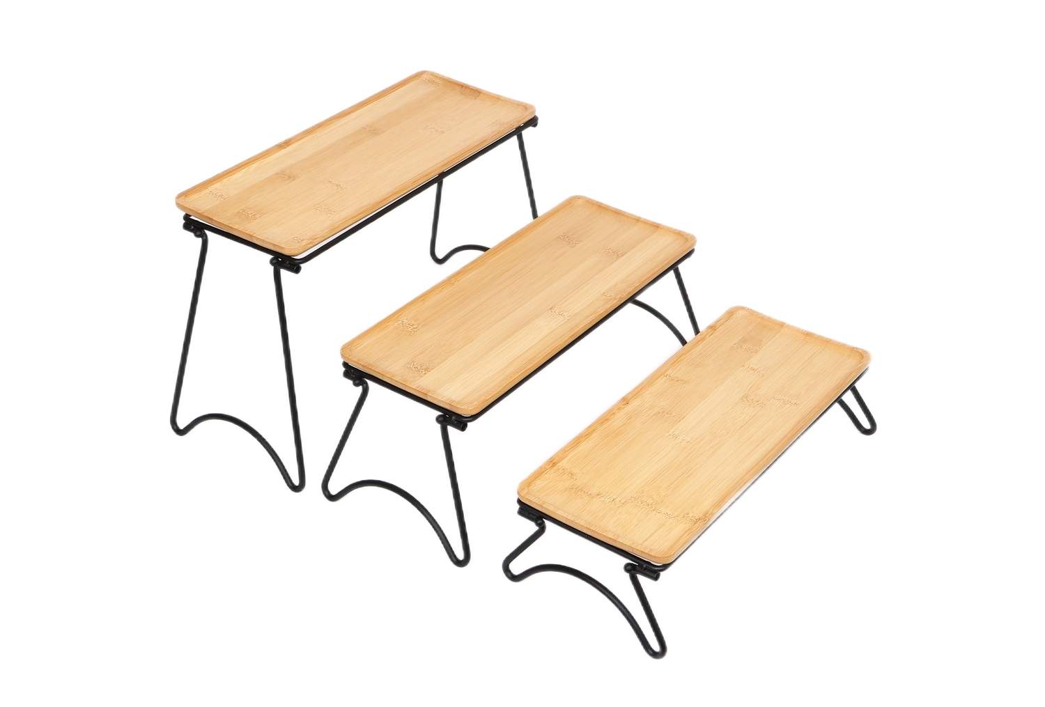 3-kerroksinen bambuinen tarjoilualustasetti – kokoontaitettava, 6 osaa